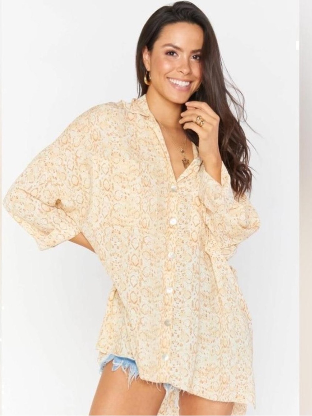 Show Me Your MuMu Cream Snake-Print Button-Down Shirt Size S